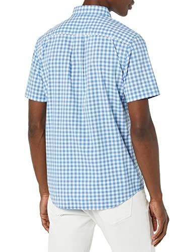 AMAZON ESSENTIALS MEN'S SLIM-FIT SHORT-SLEEVE POPLIN SHIRT LIGHT BLUE GINGHAM - Brand New
