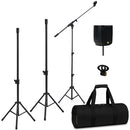 BOWENS Mini PA Speaker Stands Pair 18–51" with Microphone Stand 17–70" - Black - Brand New