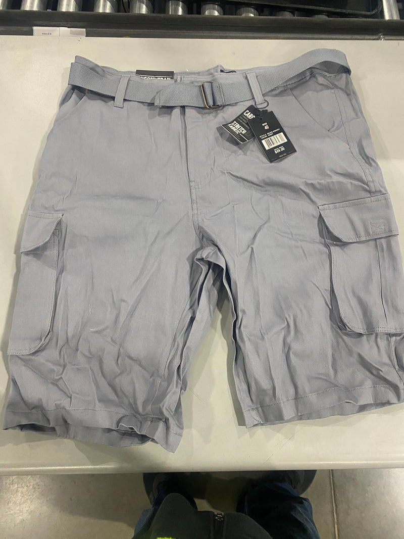 RUGGED TRAIL MEN'S CARGO 4-WAY STRETCH BELTED SHORTS - SIZE: MEN 40 - GRAY - Brand New