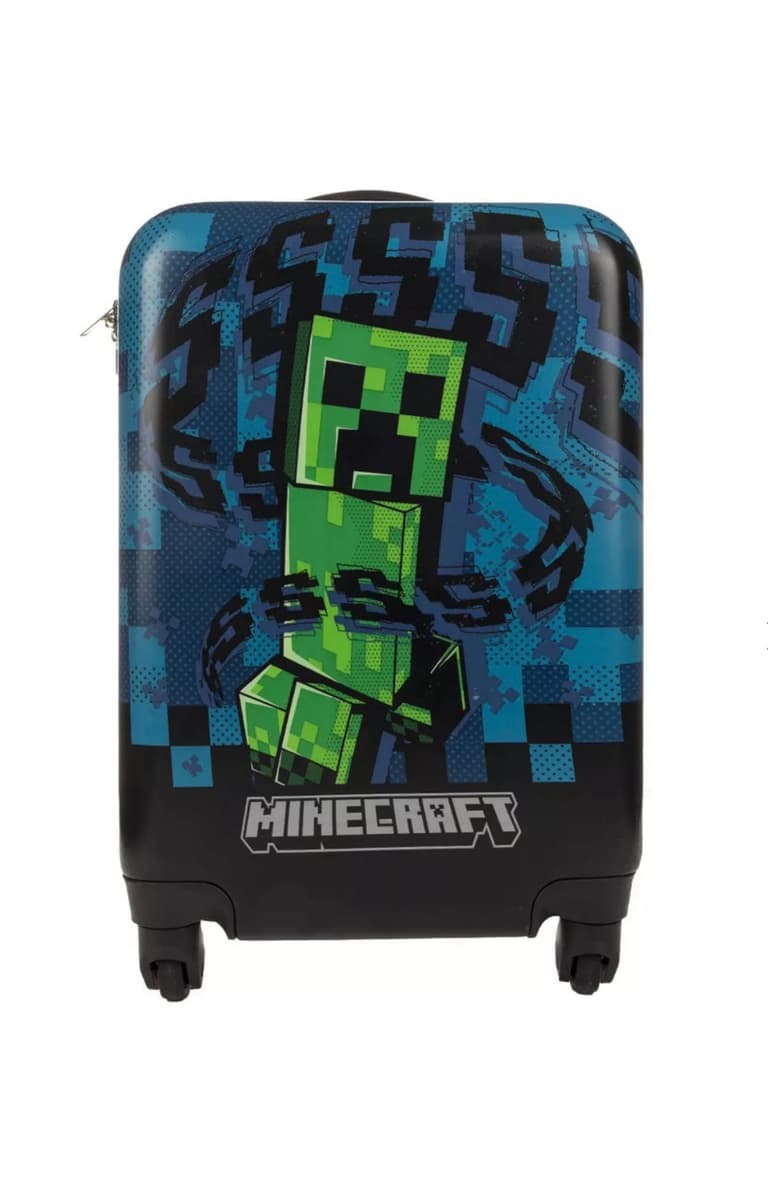 BIOWORLD MINECRAFT CREEPER KIDS' HARDSIDE CARRY ON SUITCASE - BLACK - Like New