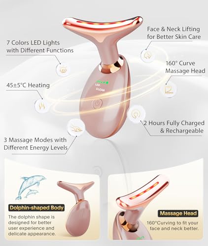 Light Based Face-Neck-Massager - 7 Color Portable Facial Massager Skin Care Rose - Like New
