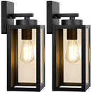 BESLOWE OUTDOOR WALL LIGHT FIXTURES E26 SOCKETS GLASS SHADES 2-PACK - BLACK - Like New
