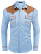 COOFANDY MEN'S WESTERN COWBOY SHIRT EMBROIDERY LONG SLEEVE SLIM FIT - LIGHT BLUE - Brand New