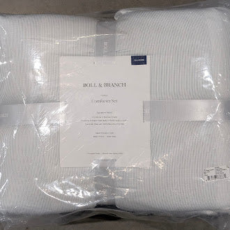 BOLL & BRANCH ORGANIC COTTON COMFORTER & SHAM SET FULL/QUEEN - WHITE/SHORE - Brand New