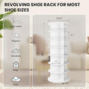 GUJIAM 7 Tier 66.9in Spinning Shoe Rack Tower 360 with Wheels - White - Like New