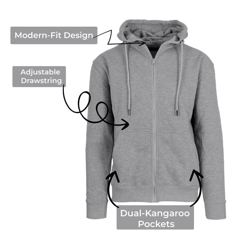 BLUE ICE MEN’S FLEECE-LINED FULL-ZIP HOODIE - SIZE: MEN M - CHARCOAL - Brand New