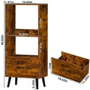 LELELINKY Open Bookshelf 3 Tier Mid Century Modern Book Shelf with Drawer- Brown - Brand New