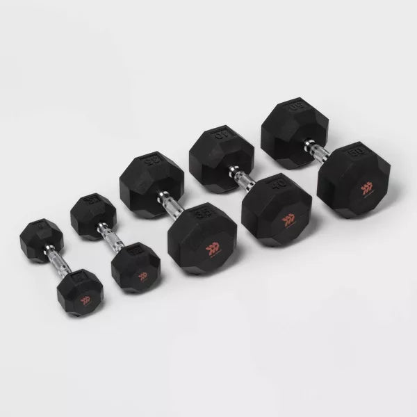 ALL IN MOTION HEX DUMBBELL 8LBS RUBBER COATED CHROME HANDLE ARM WORKOUT - BLACK - Like New