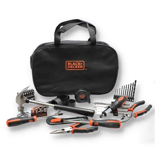 BLACK+DECKER 65 PIECE HOME REPAIR TOOL SET WITH TOOL BAG - BLACK/ORANGE - Like New