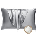 BHZ Grey Satin Goose Down Feather Pillows King Size with Satin Pillowcase - Like New
