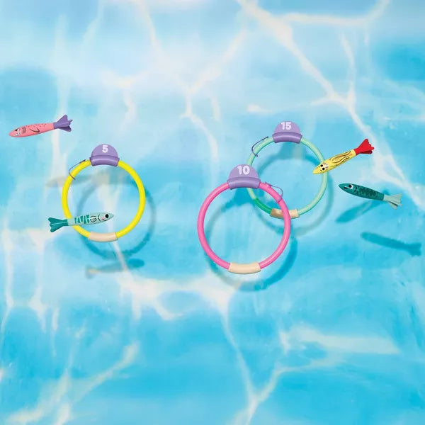 SUN SQUAD TORPEDO TOSS FLOATING POOL GAME 7PC DRIVE WATER TOYS - Brand New