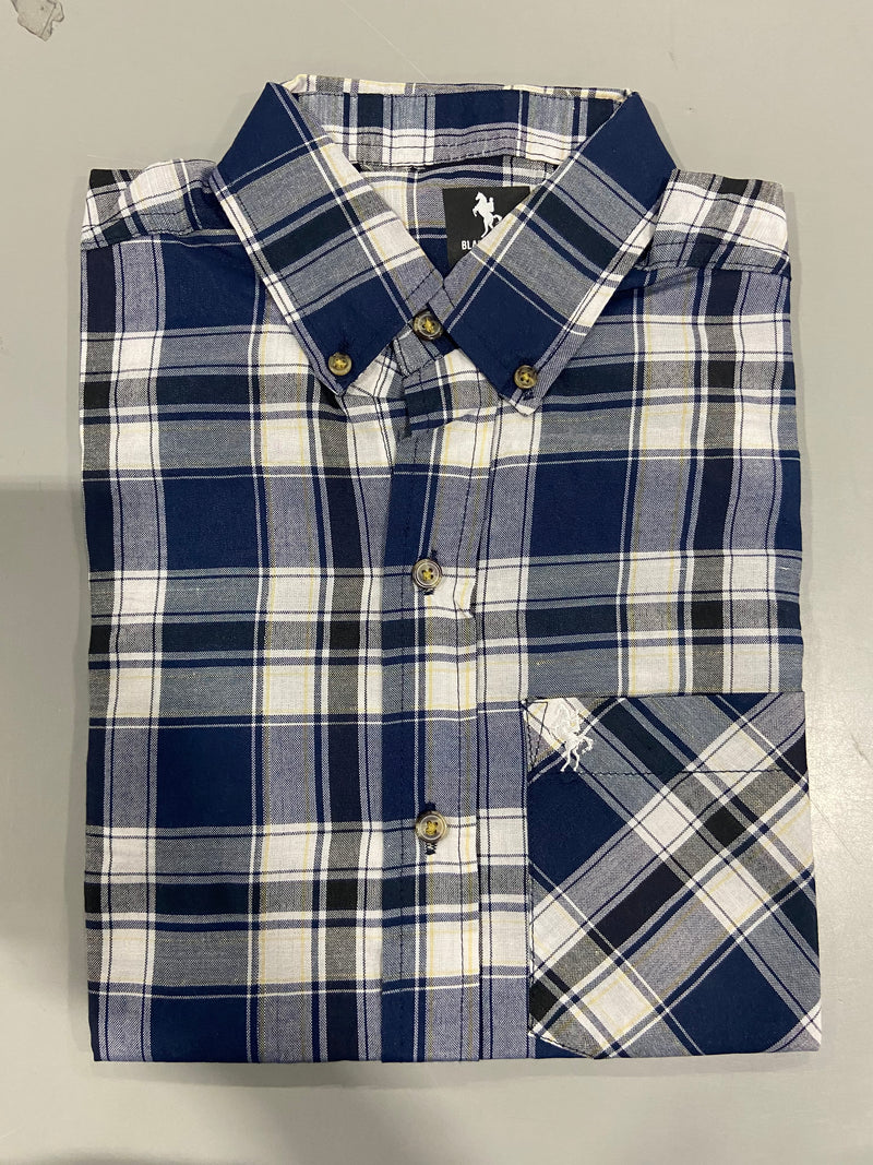 BLACK HORSE MEN'S WOVEN PLAID SHIRT - MENS SMALL - BLUE/LIGHT BLUE/WHITE/YELLOW - Brand New