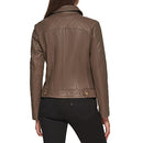 COLE HAAN WOMEN DIAMOND QUILTED SLEEVE SHIRT COLLAR LEATHER COAT XL - STONE - Brand New