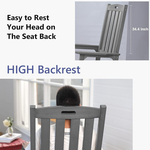 QOMOTOP PATIO OVERSIZED ROCKING CHAIR OUTDOOR WEATHER RESISTANT - GRAY - Like New