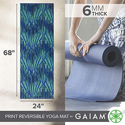 GAIAM YOGA MAT - PREMIUM 6MM PRINT REVERSIBLE EXTRA THICK NON SLIP - BLACK/BLUE - Brand New