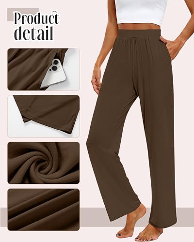 HUUKEAY 3 WOMEN'S LOUNGE PANTS, WIDE LEG, 3 Pack, Black, Brown, Khaki, XL - Brand New