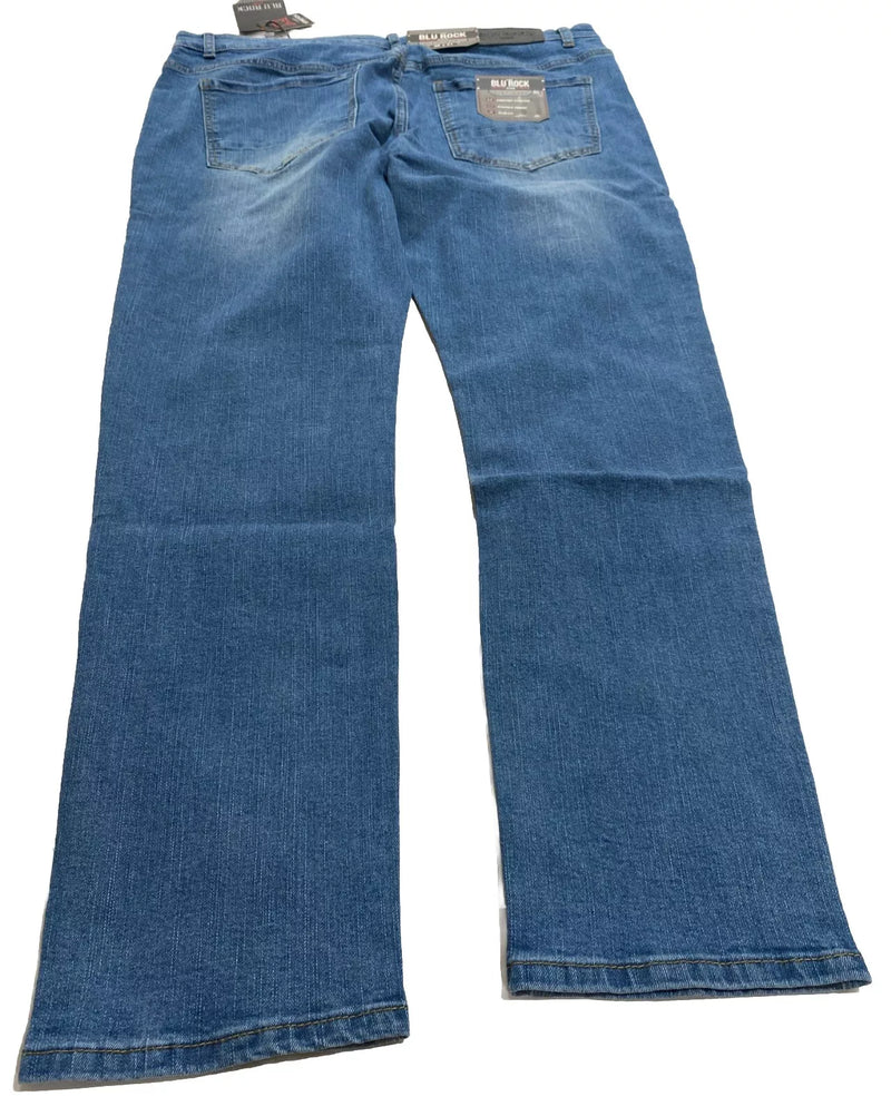 BLU ROCK BLU STRETCH MEN’S MEDIUM WASH DENIM FLEX JEANS SIZE: 36X31 - LIGHT BLUE - Brand New