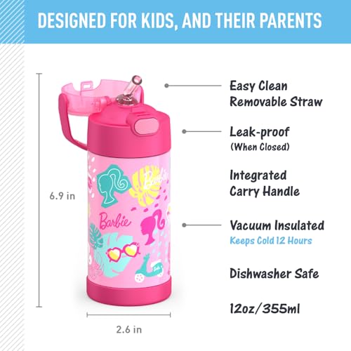THERMOS FUNTAINER 12OZ KIDS WATER BOTTLE INSULATED STAINLESS STRAW - PINK/MULTI - Like New