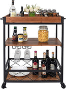 CharaVector Solid Wood Bar Serving Rolling Kitchen Storage Cart - Scratch & Dent