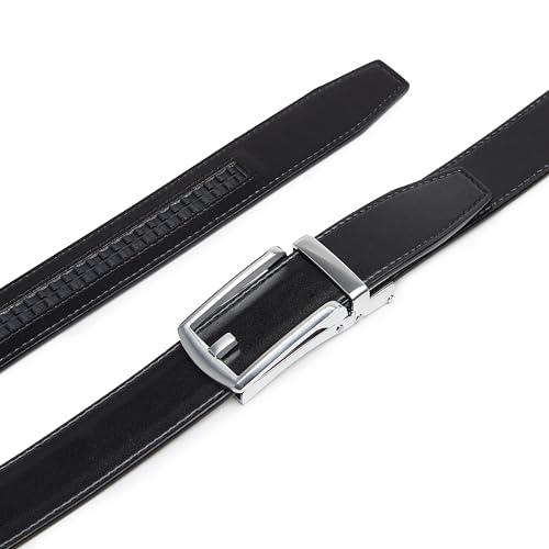 CARLO FELLINI GENUINE LEATHER RATCHET MEN ONE SIZE ADJUSTABLE - SILVER/BLACK - Like New