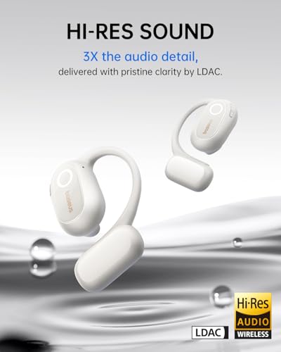 Baseus Open-Ear Headphones, Hi-Res Wireless Audio with LDAC, Rich Bass, White - Like New