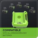 GREENWORKS 80V 4A RAPID BATTERY CHARGER - GREEN BLACK - Like New