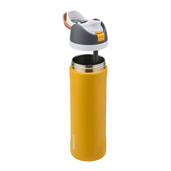 OWALA 24OZ FREESIP STAINLESS STEEL WATER BOTTLE - YELLOW/WHITE CAP - Brand New