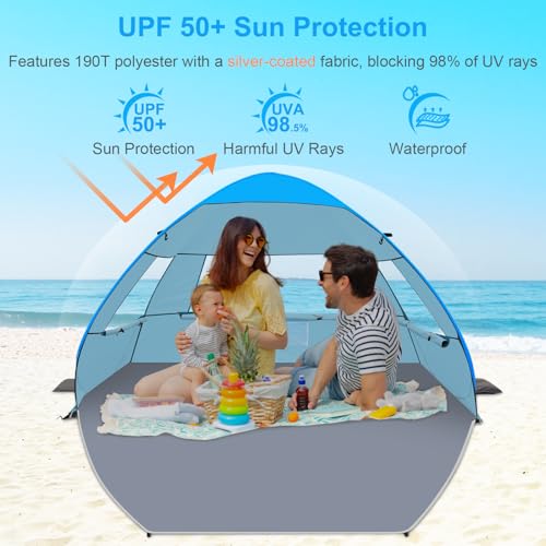 Gorich Easy Pop Up Beach Tent for 3-4 Person UPF 50+ UV Protection Umbrella - Brand New