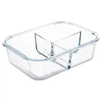 LEXI HOME 51 OZ. 3-COMPARTMENT BOROSILICATE GLASS FOOD STORAGE - CLEAR/BLUE - Brand New