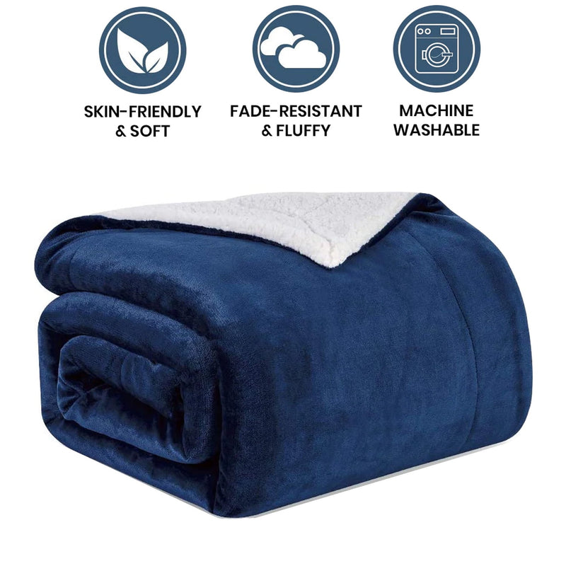 LUXURY HOME LIGHTWEIGHT SUPER SOFT COZY SHERPA FLEECE THROW BLANKET 50X60 - BLUE - Like New