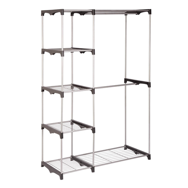 HONEY-CAN-DO WRD-02124 DOUBLE ROD FREESTANDING CLOSET 45L X 19W X 68H - CHROME - Like New