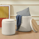 CHILIHOM ROUND OTTOMAN STORAGE SET OF 2 UPHOLSTERED VELVET, HK01001WH1 - White - Like New