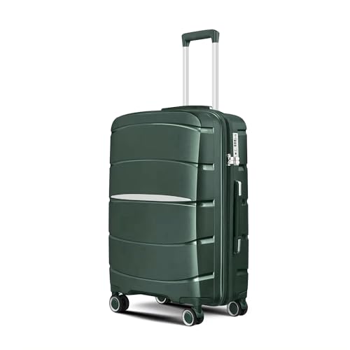Fancial Expandable Luggage with Spinner Wheels, Green, Checked-Medium 24-Inch - Like New