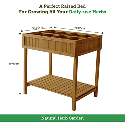 VegTrug 8 Pocket Herb Garden, Wooden Herb Planter with Herb Snips -Natural - Like New