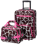 ROCKLAND 2 PIECE LUGGAGE SET CARRY-ON ROLLING SUITCASE TOTE BAG PINK GIRAFFE - Like New