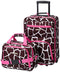 ROCKLAND 2 PIECE LUGGAGE SET CARRY-ON ROLLING SUITCASE TOTE BAG PINK GIRAFFE - Like New
