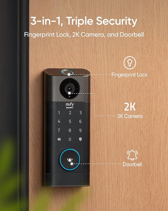 eufy Security Video Smart Lock S330 Chime 3-in-1 Camera+DoorbellT8530 - Black - Like New