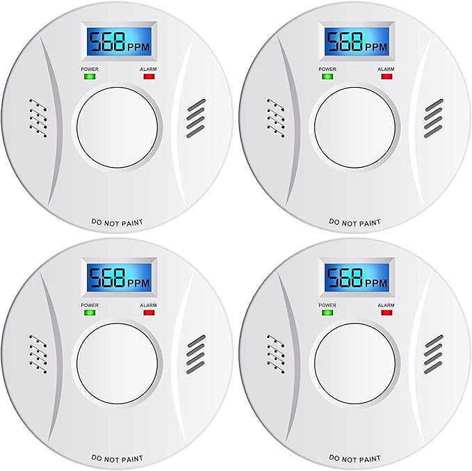 LINSOAL Smoke Carbon Monoxide Detector Co2 Detector Battery 4 Pack - White Like New