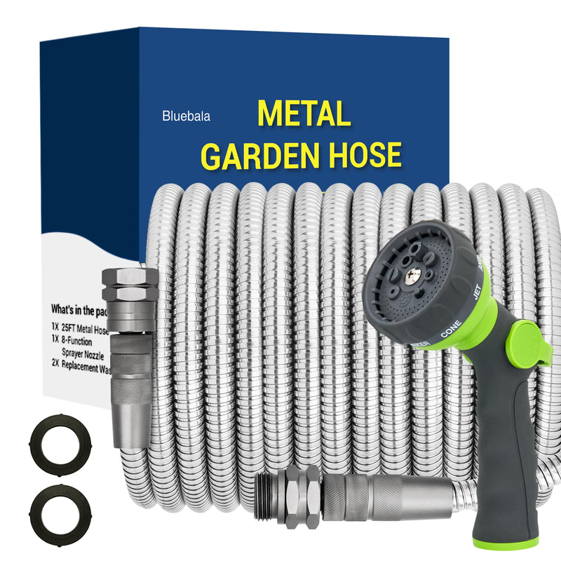 Metal Garden Hose - 100FT Heavy Duty Stainless Steel Water Hose Spray Nozzle - Like New