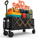 YACONA 35" L EXTRA LONG WAGONS CARTS FOLDABLE 180L CAPACITY BEACH WAGON - BLACK - Like New
