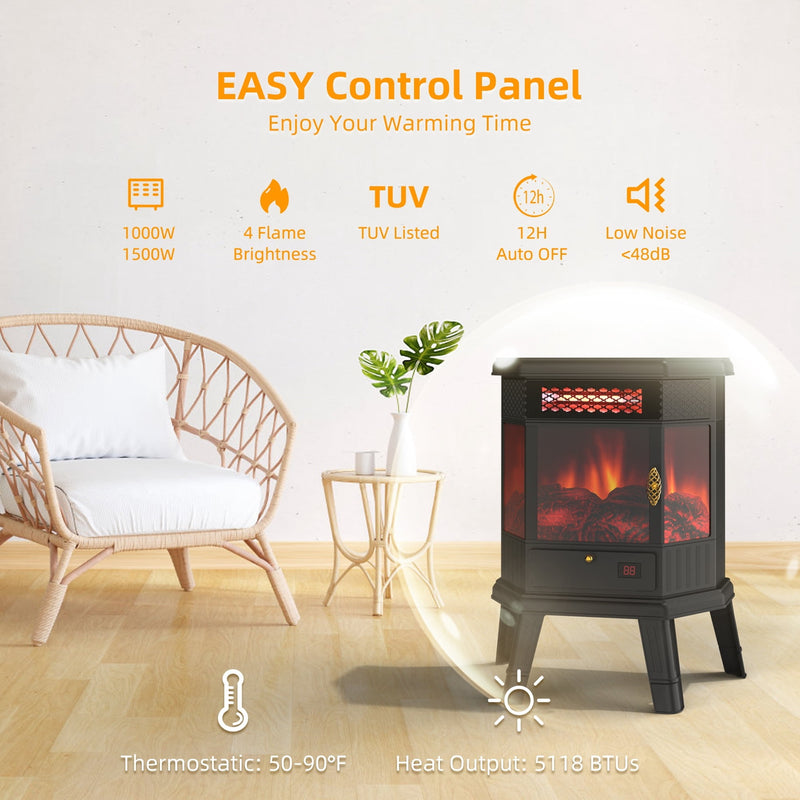 RealSmart Flow 6 Pro Electric Fireplace Heater 22'' Remote Control Timer - BLACK Like New