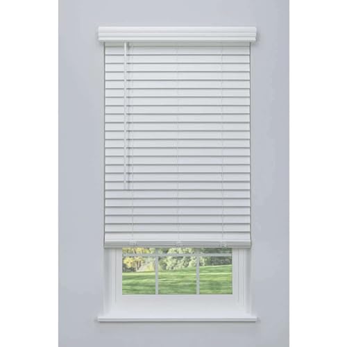 LINEN AVENUE CORDLESS 2" FAUX WOOD BLINDS 46 1/2 W X 48 H FMBY-014-WHT - WHITE - Like New