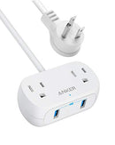 Anker Extension Cord, Mini Power Strip 2 Outlets, 2 USB-A, A9123 - WHITE - Brand New