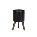 D'vine Dev 8 Inch Planter Pot with Wood Stand, Black, 88-O-A-2 - Brand New