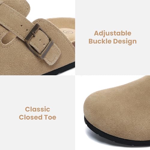 XIAKOLAKA WOMEN'S SUEDE CLOGS ADJUSTABLE BUCKLE SLIP ON WOMEN- SIZE 11- KHAKI - Like New