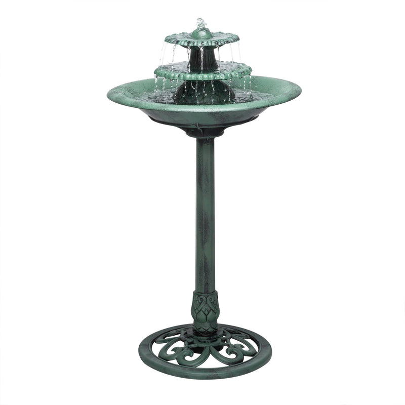 ALPINE CORPORATION 35" OUTDOOR 3-TIERED PEDESTAL WATER FOUNTAIN BIRDBATH - GREEN - Like New