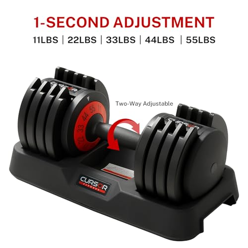 CURSOR FITNESS ADJUSTABLE DUMBBELLS, 5-IN-1 QUICK ADJUSTABLE WEIGHTS - BLACK/RED - Like New