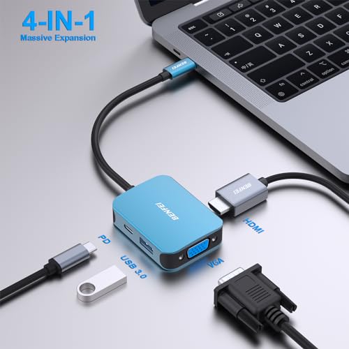 BENFEI USB C HUB 4-in-1, USB Type-C to HDMI VGA Adapter, USB C to USB Adapter - Like New