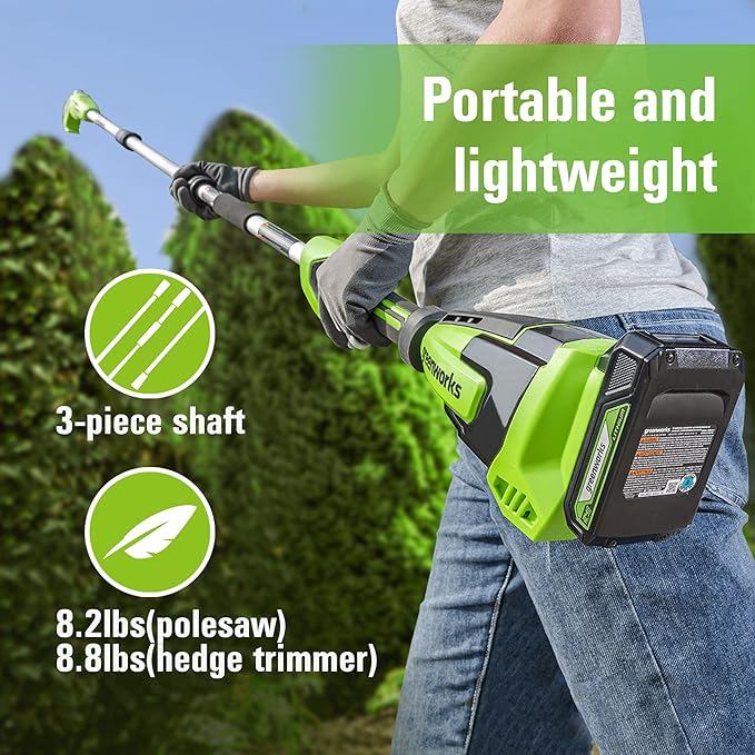 Greenworks 24V 8" Cordless Polesaw + 20" Pole 2.0Ah Battery/Charger Included - Like New