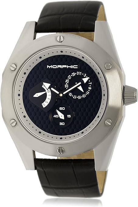 MORPHIC Men's M46 Series Stainless Leather Watch MPH4602 - Steel/Black Like New